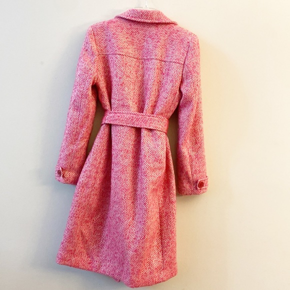 EXPRESS | Pink white tweed Barbicore wool winter coat trench women’s Small - Picture 5 of 8